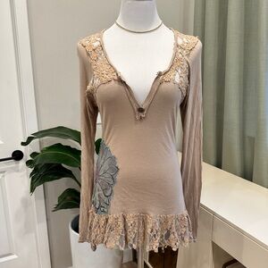 Vintage Rare Scrapbook Originals Anthropologie Lace Trim Long Sleeve Top